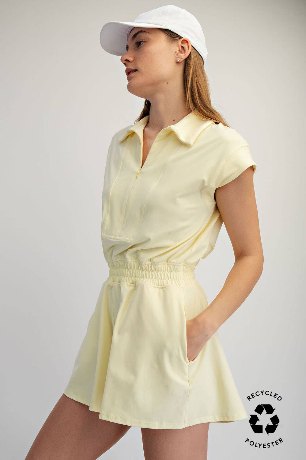 BUTTER SHORT SLEEVE QUARTER ZIP ROMPER