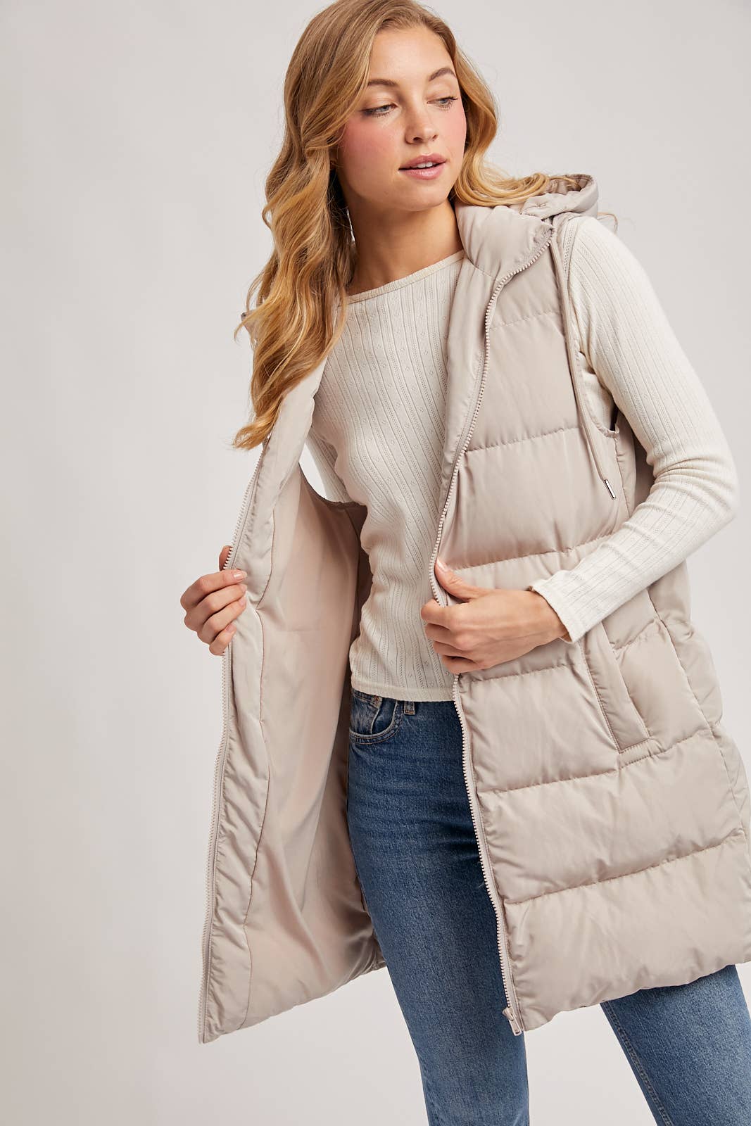 HOODED ZIPPER DOWN VEST